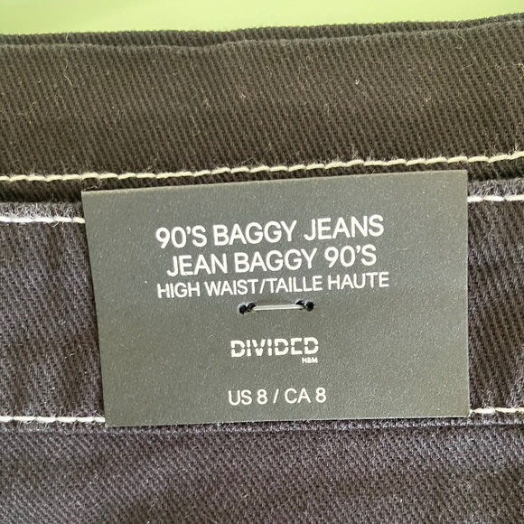 H&M 90s Baggy Cargo Jeans Black NWT Size 8 - Picture 4 of 8